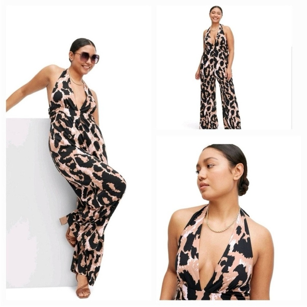 Dvf X Target Leopard Print Halter Jumpsuit Neutral Wide Leg Size M
